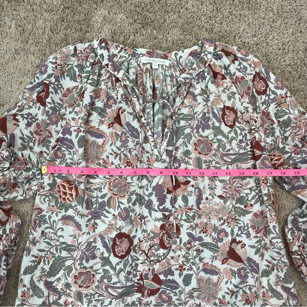 Anthropologie Love The Label Floral Peasant Boho Balloon Puff Sleeve Top Size XS